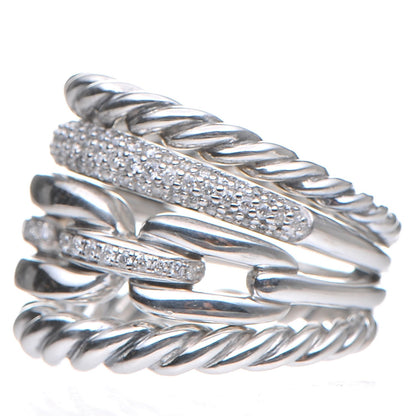 David Yurman Sterling Silver Diamond Wellesley Link 4 Row Ring 50.6 5.5 3 of 7