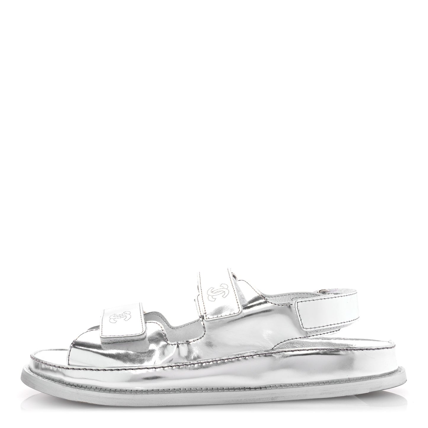 Iridescent Patent Calfskin Velcro Dad Sandals 39 Silver