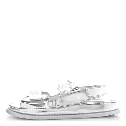 Chanel Iridescent Patent Calfskin Velcro Dad Sandals 39 Silver 1 of 9