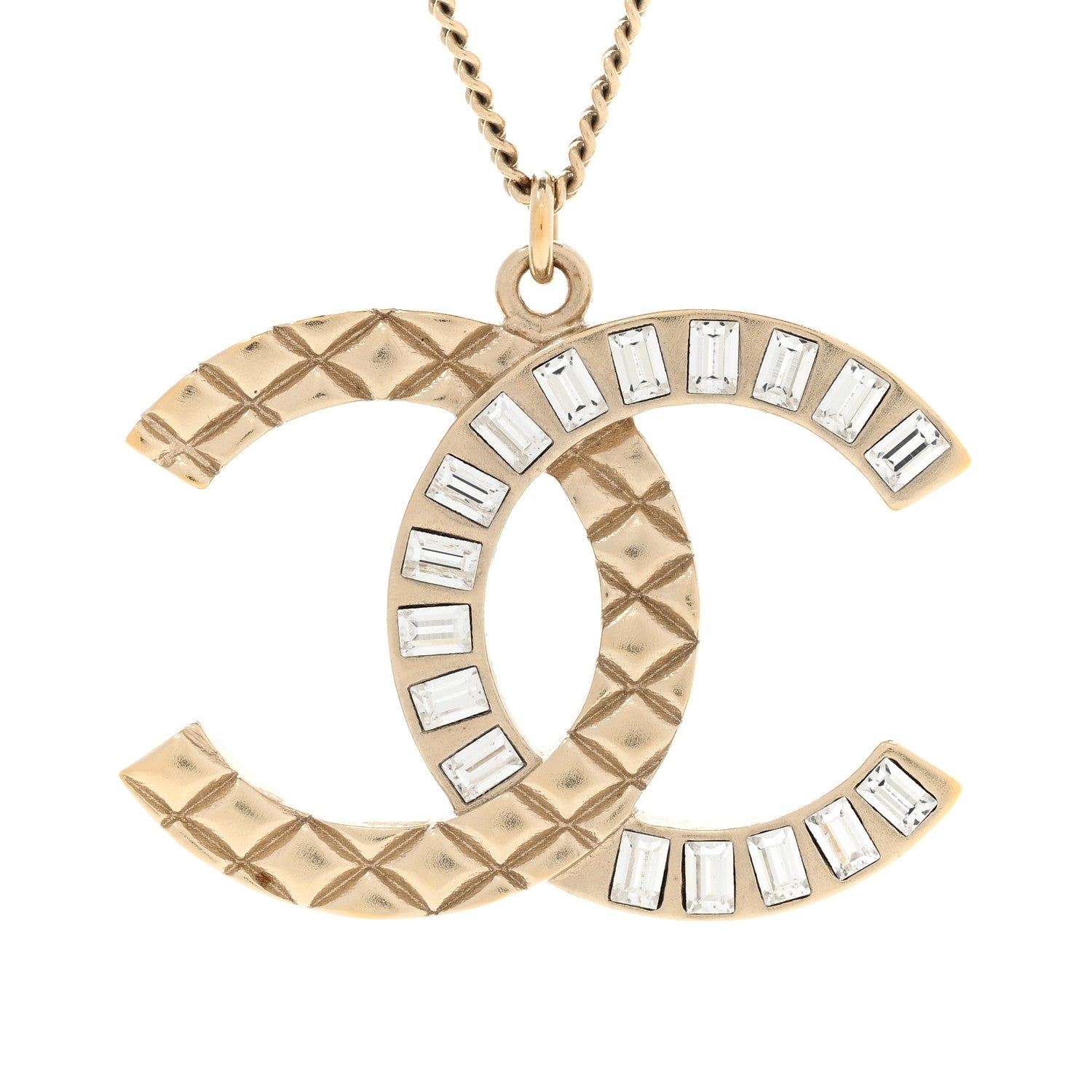 Chanel Baguette Crystal Quilted CC Pendant Necklace Gold 4 of 7