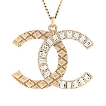 Chanel Baguette Crystal Quilted CC Pendant Necklace Gold 4 of 7