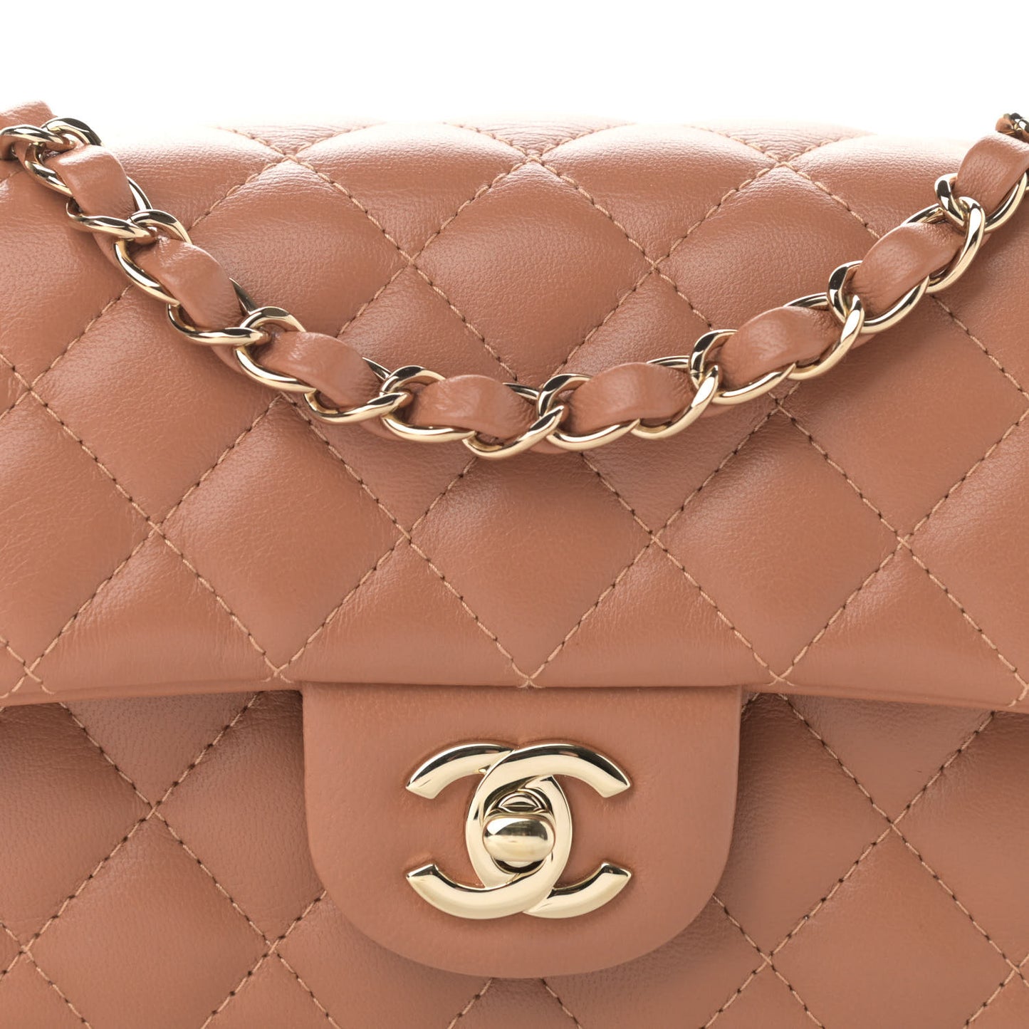 Lambskin Quilted Mini Rectangular Flap Brown