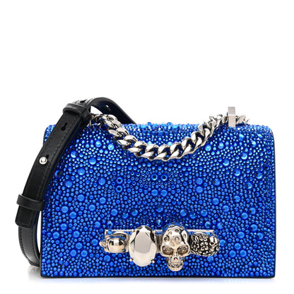 Alexander McQueen Calfskin Crystal Chain Clutch Blue Black 1 of 10