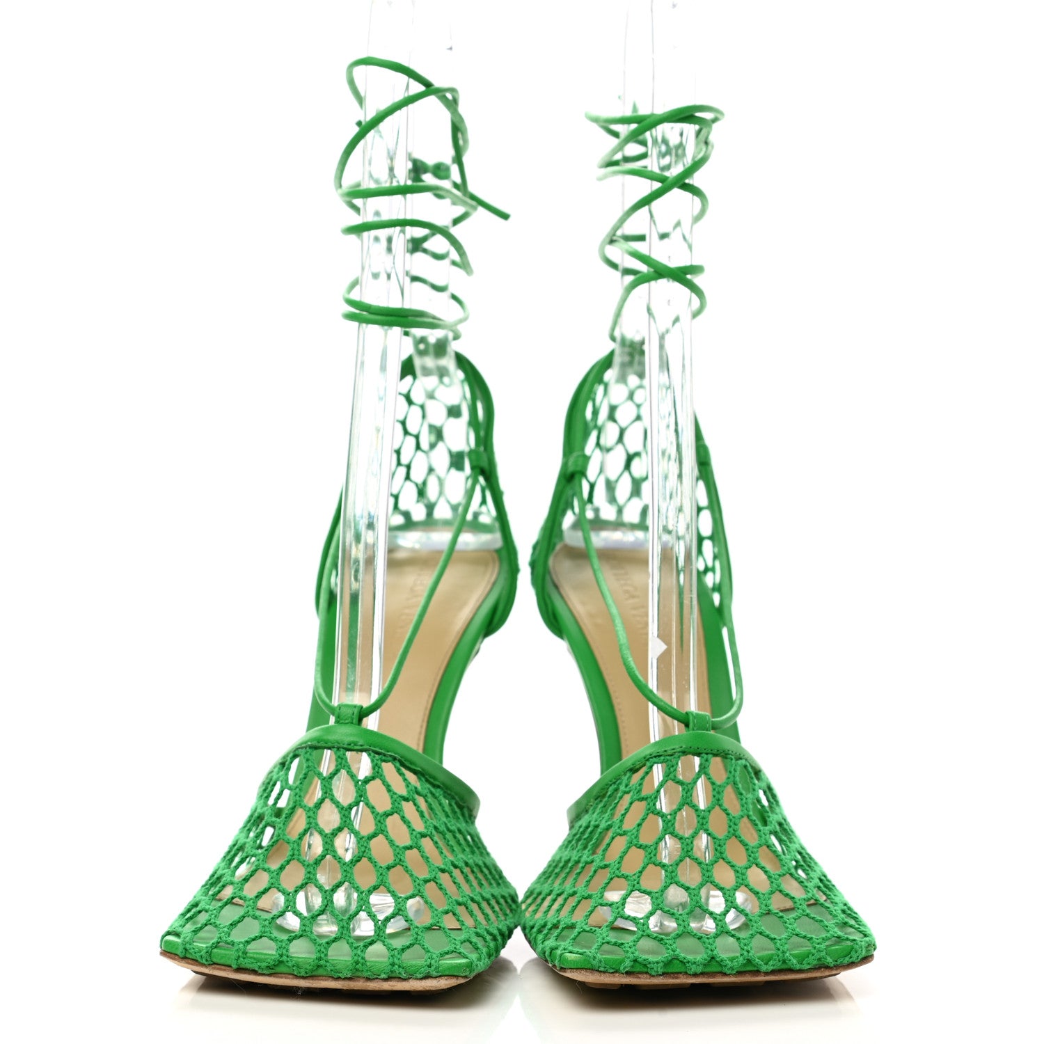 Bottega Veneta Mesh Nappa Stretch Ankle Tie 90mm Sandals 38.5 Grass 2 of 9