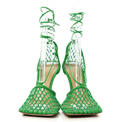 Bottega Veneta Mesh Nappa Stretch Ankle Tie 90mm Sandals 38.5 Grass 2 of 9