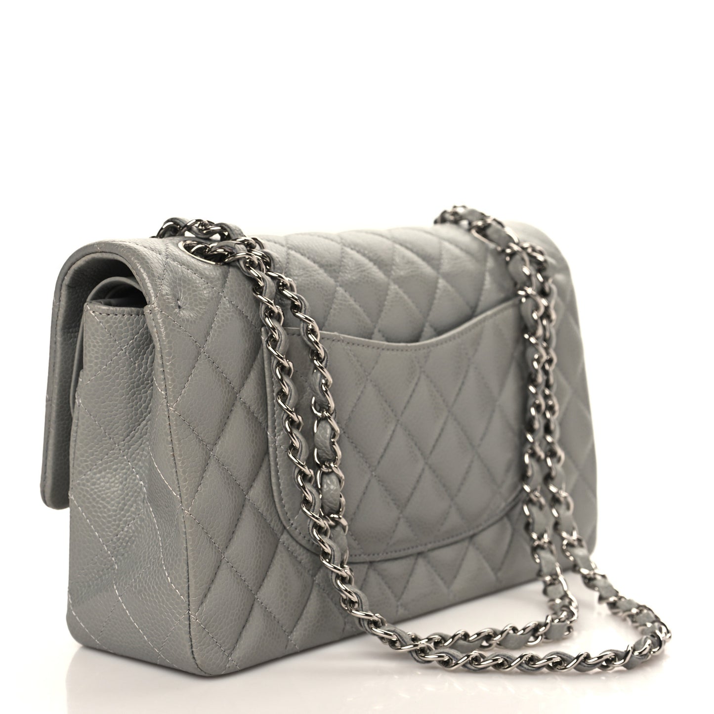 Caviar Quilted Medium Double Flap Grey