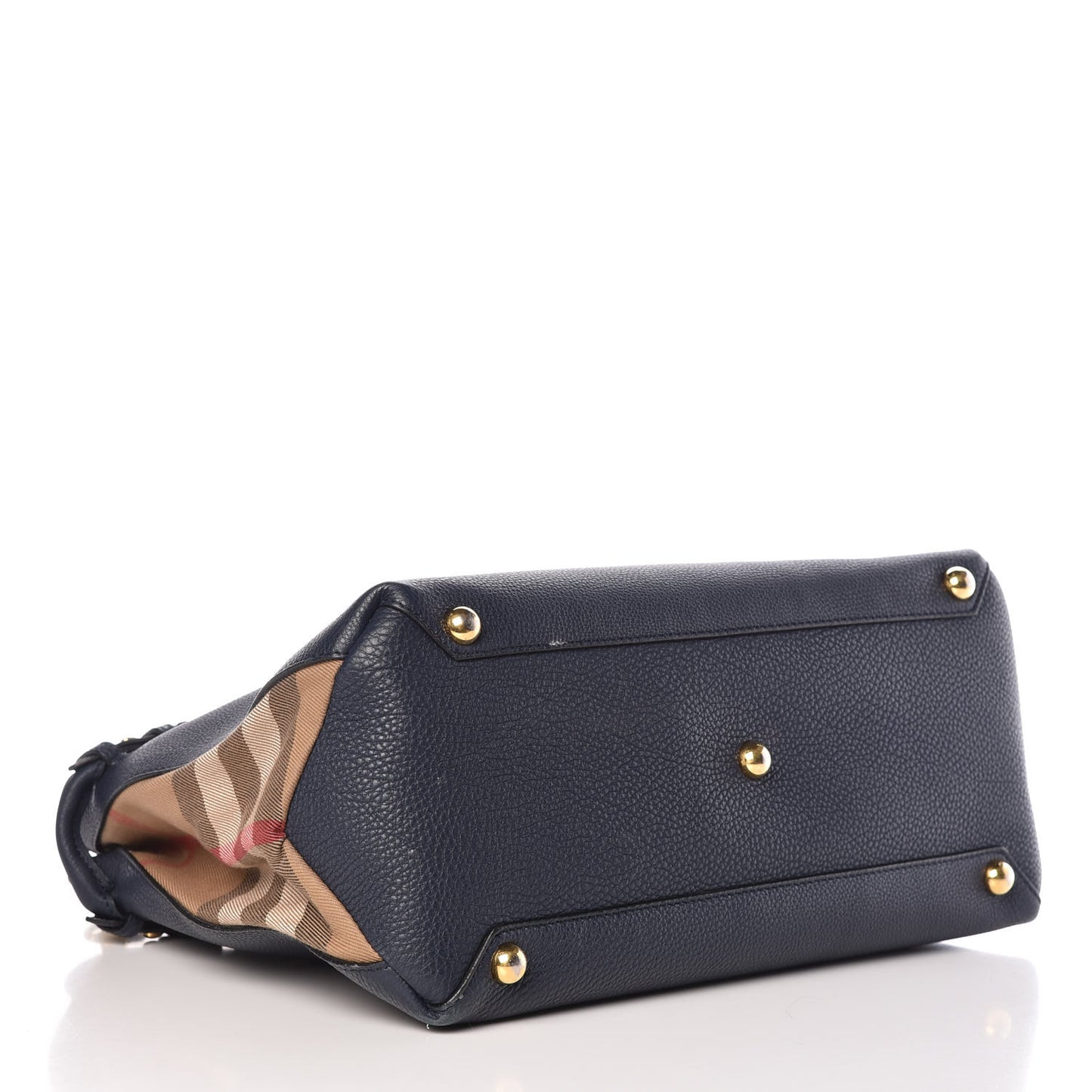 Grainy Calfskin House Check Medium Banner Tote Midnight Blue