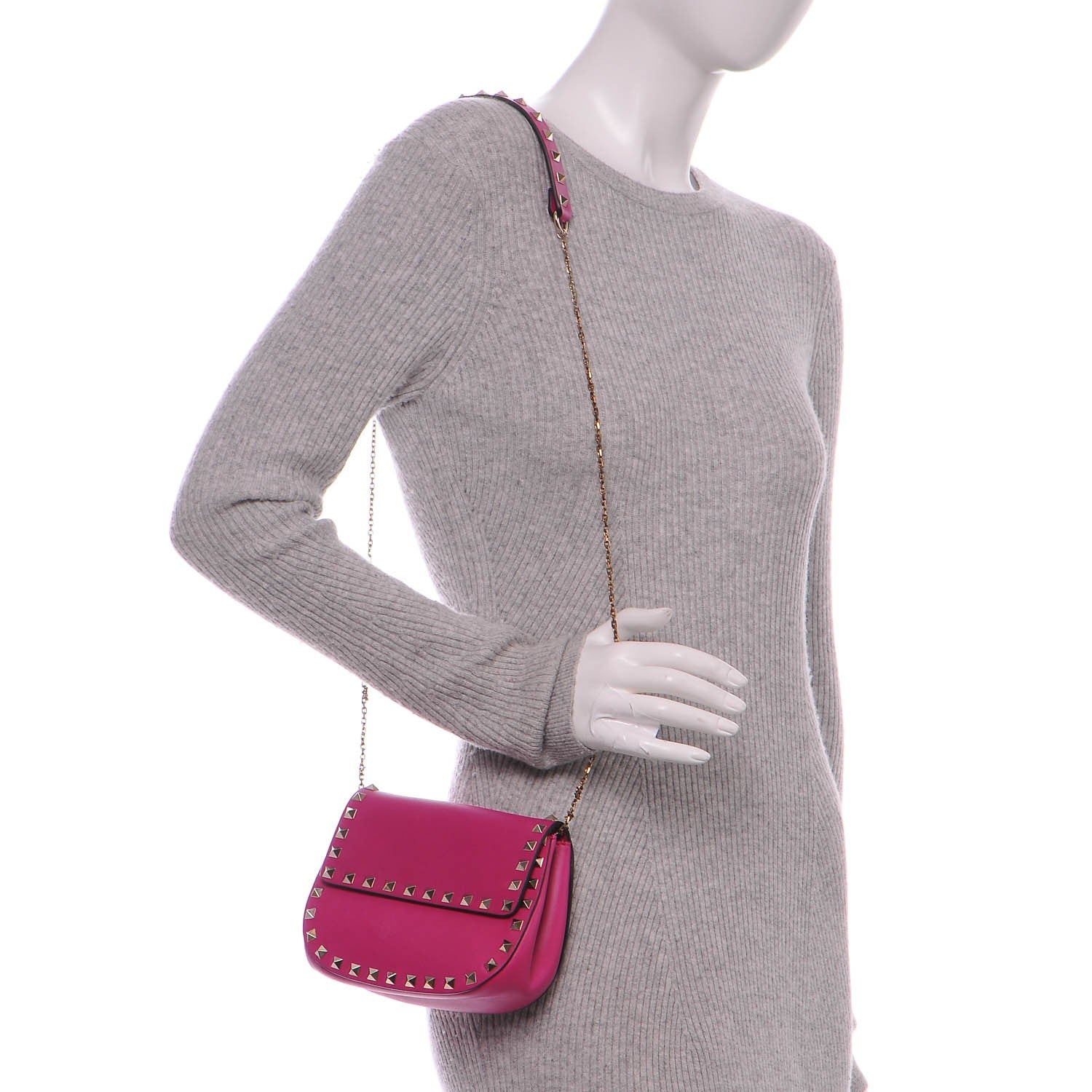 Valentino Garavani Vitello Mini Rockstud Crossbody Saddle Bag Fuxia 2 of 7