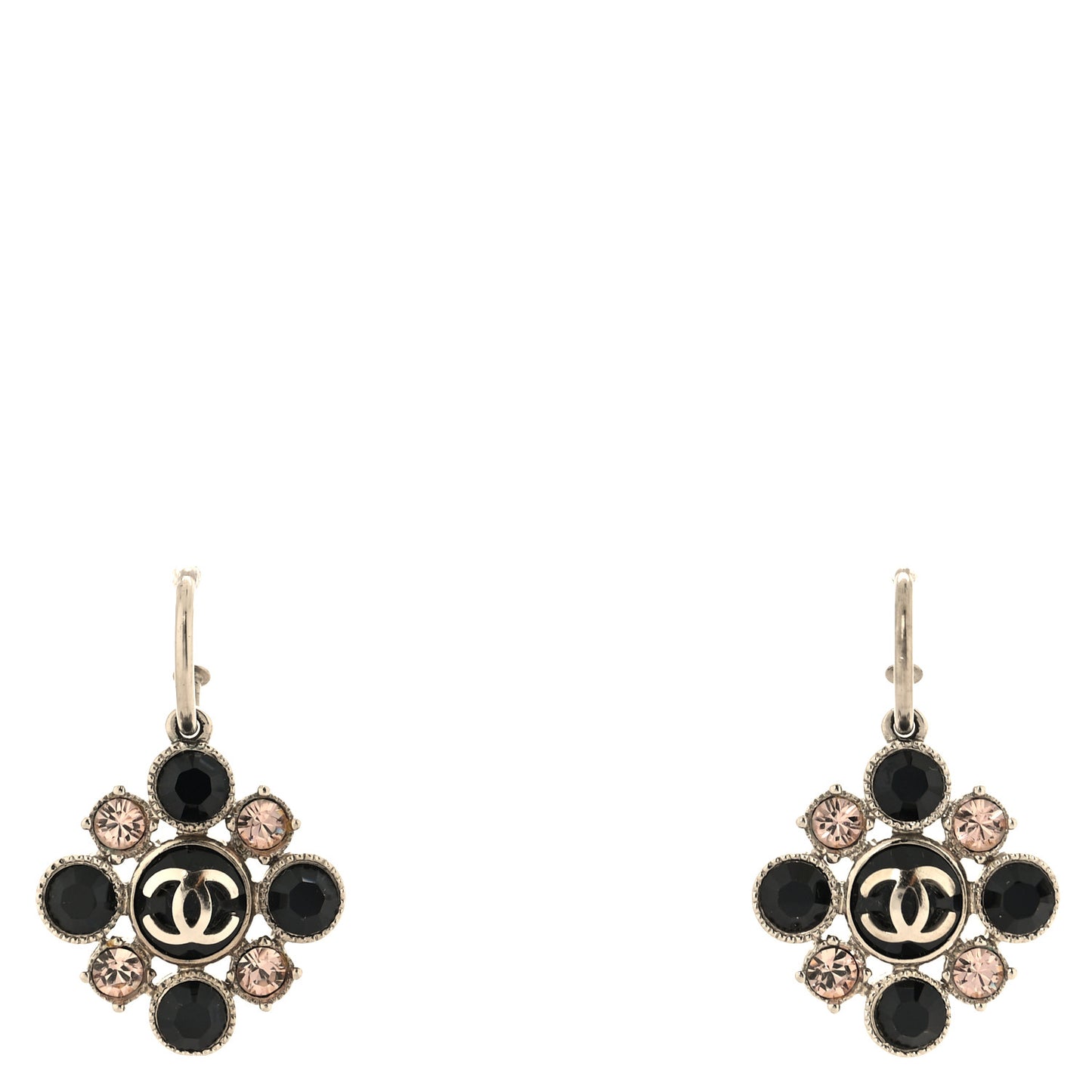 Crystal CC Flower Drop Earrings Silver Black Pink