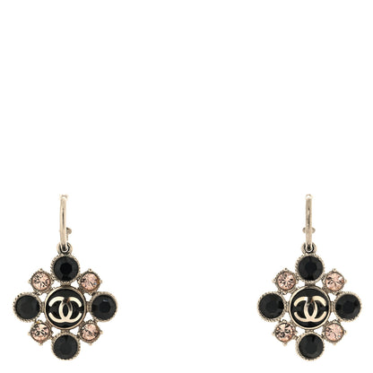 Chanel Crystal CC Flower Drop Earrings Silver Black Pink 1 of 4