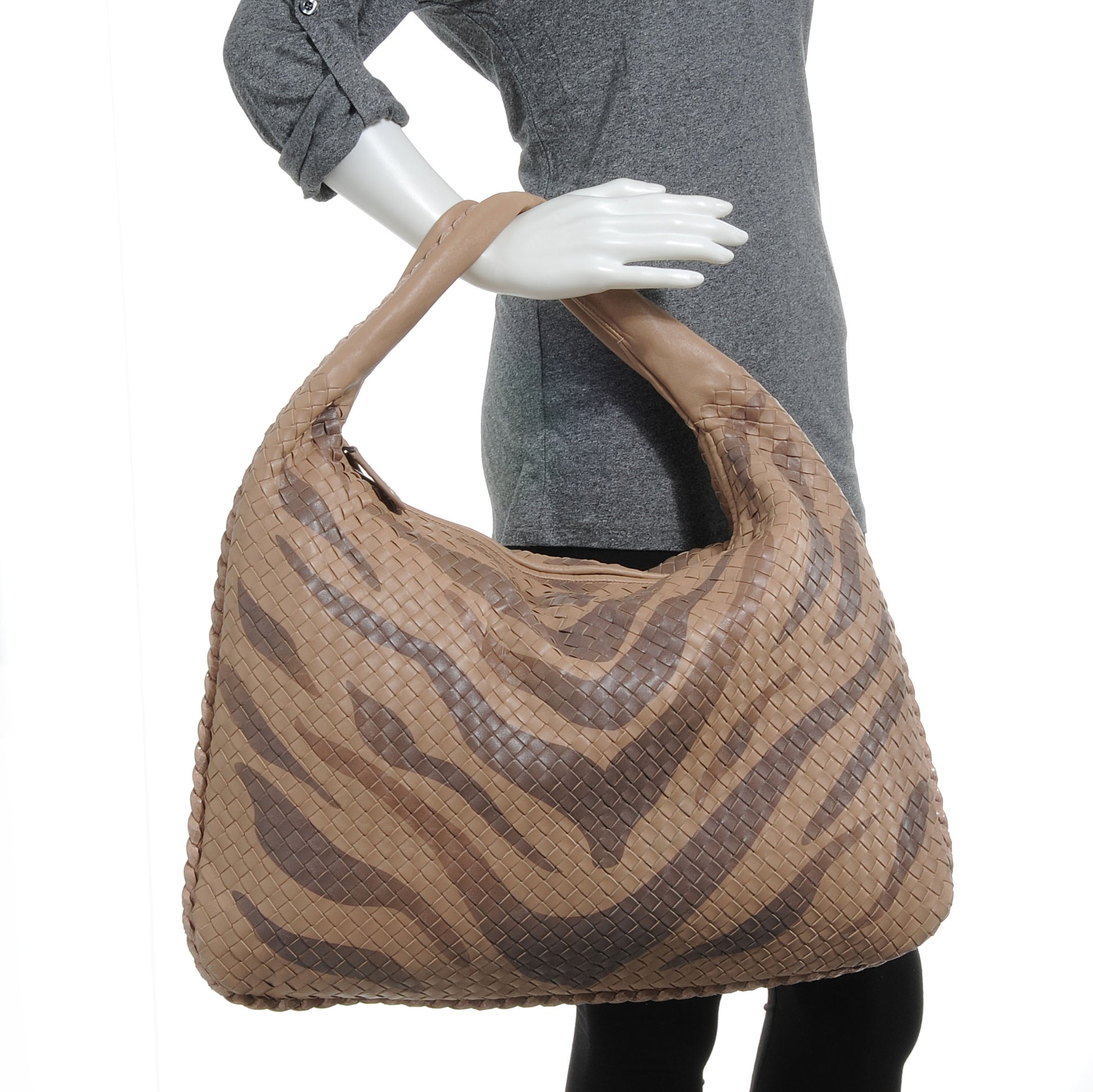 Bottega Veneta Nappa Snakeskin Intrecciato Maxi Veneta Tiger Print Hobo Maple 2 of 8