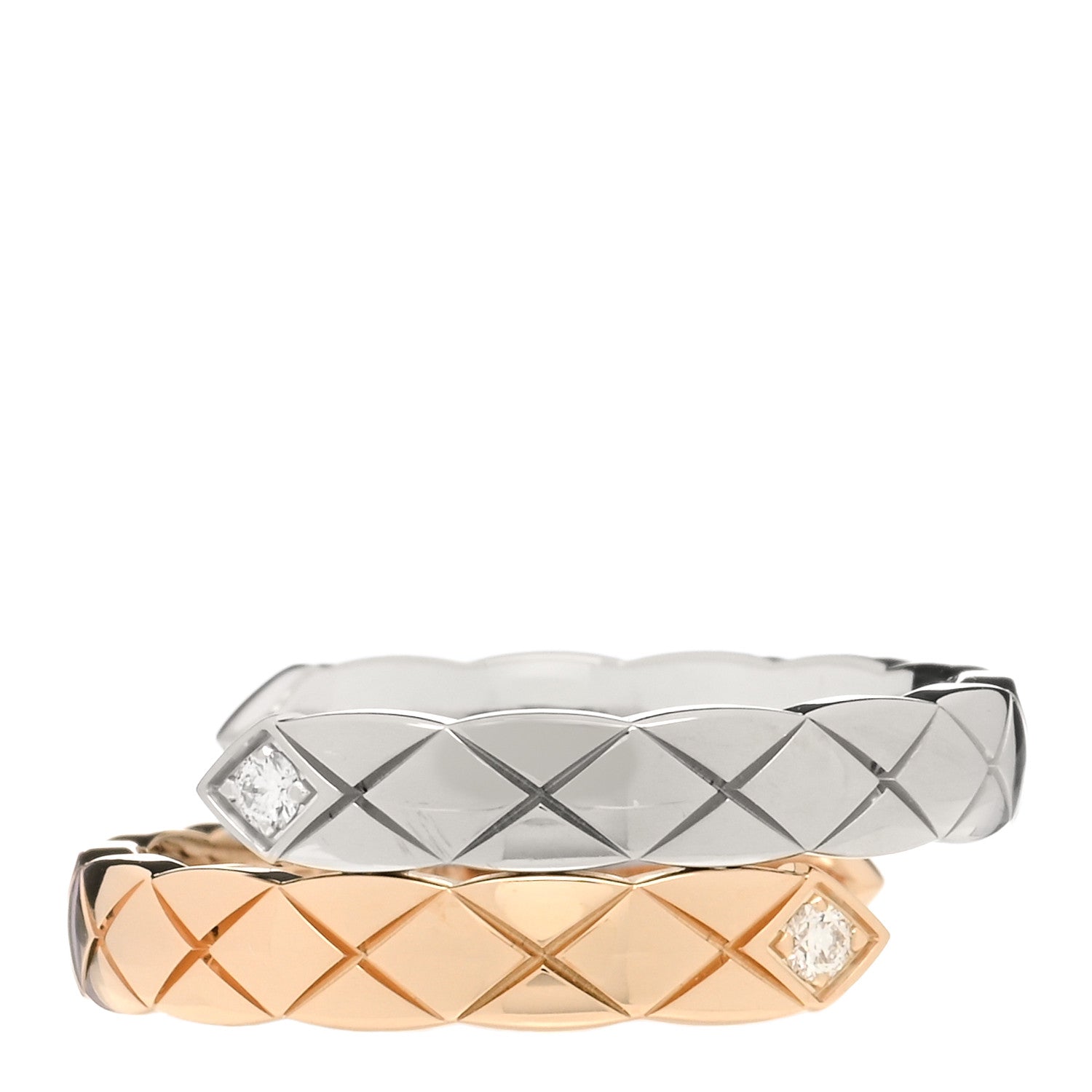 Chanel 18K White Beige Gold Diamond Coco Crush Toi et Moi Ring 50 5.25 1 of 4