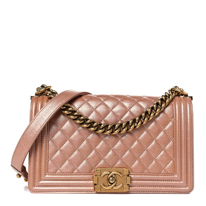 Chanel Metallic Calfskin Quilted Medium Boy Flap Dark Beige 1 of 18