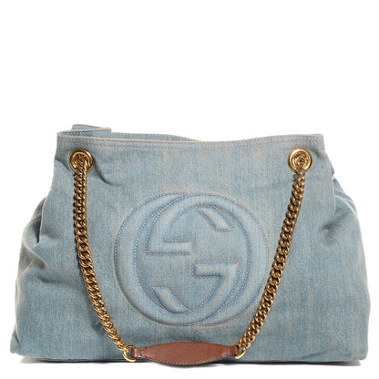 Gucci Denim Medium Soho Chain Shoulder Bag Blue 1 of 8