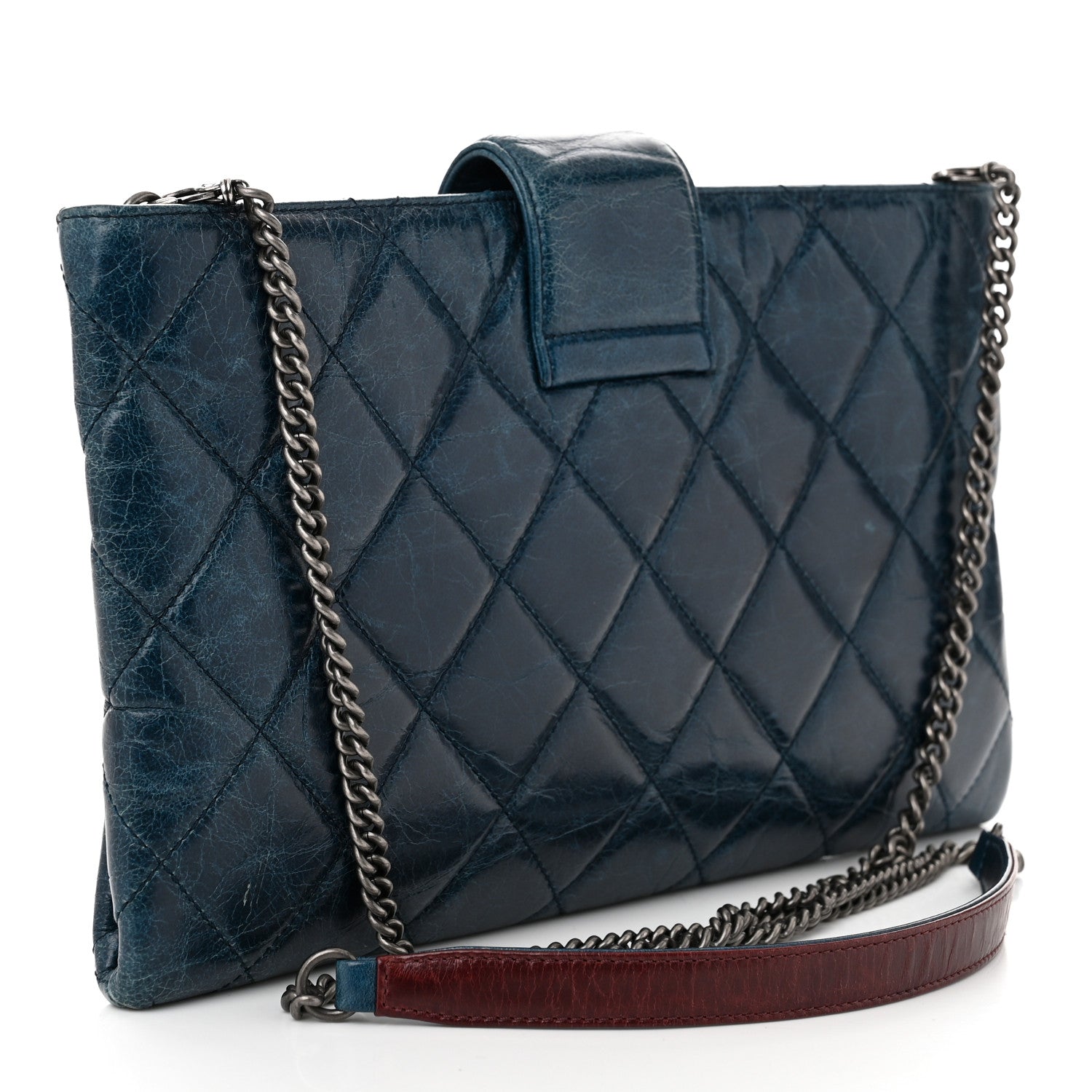 Chanel Glazed Calfskin Quilted Coco Pleats Chain Clutch Blue 3 of 11