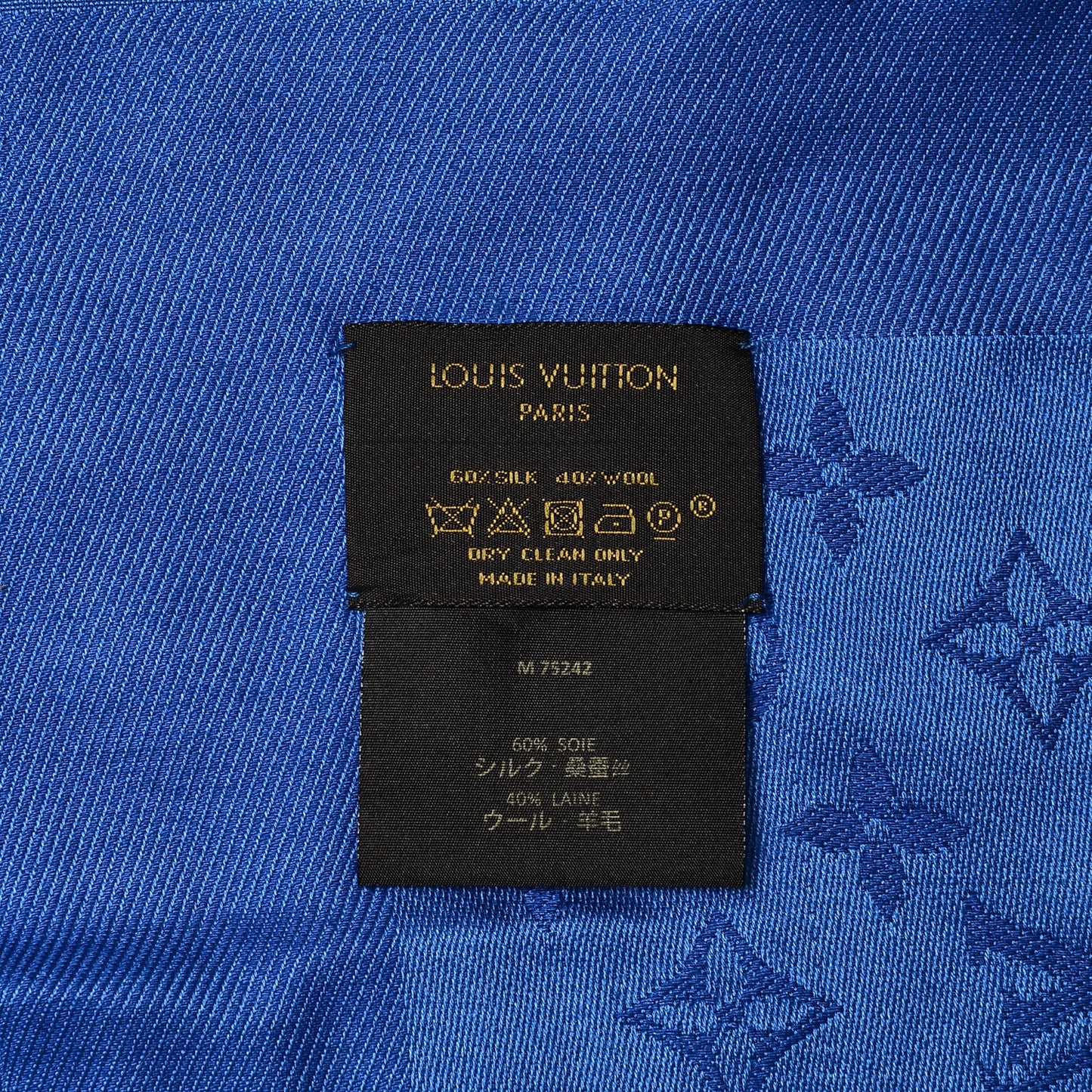 Silk Wool Monogram Shawl Blue
