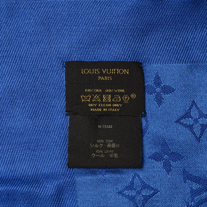 Louis Vuitton Silk Wool Monogram Shawl Blue 4 of 4