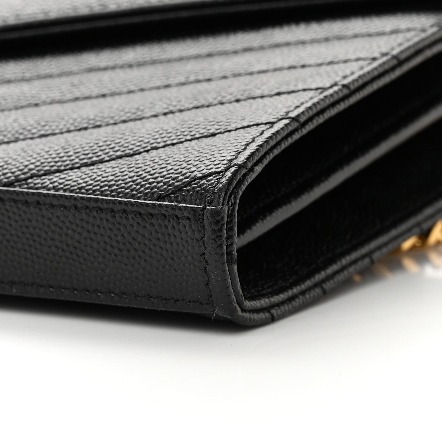 Saint Laurent Grain De Poudre Matelasse Chevron Monogram Chain Wallet Black 10 of 14