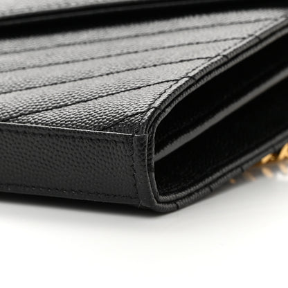 Saint Laurent Grain De Poudre Matelasse Chevron Monogram Chain Wallet Black 10 of 14