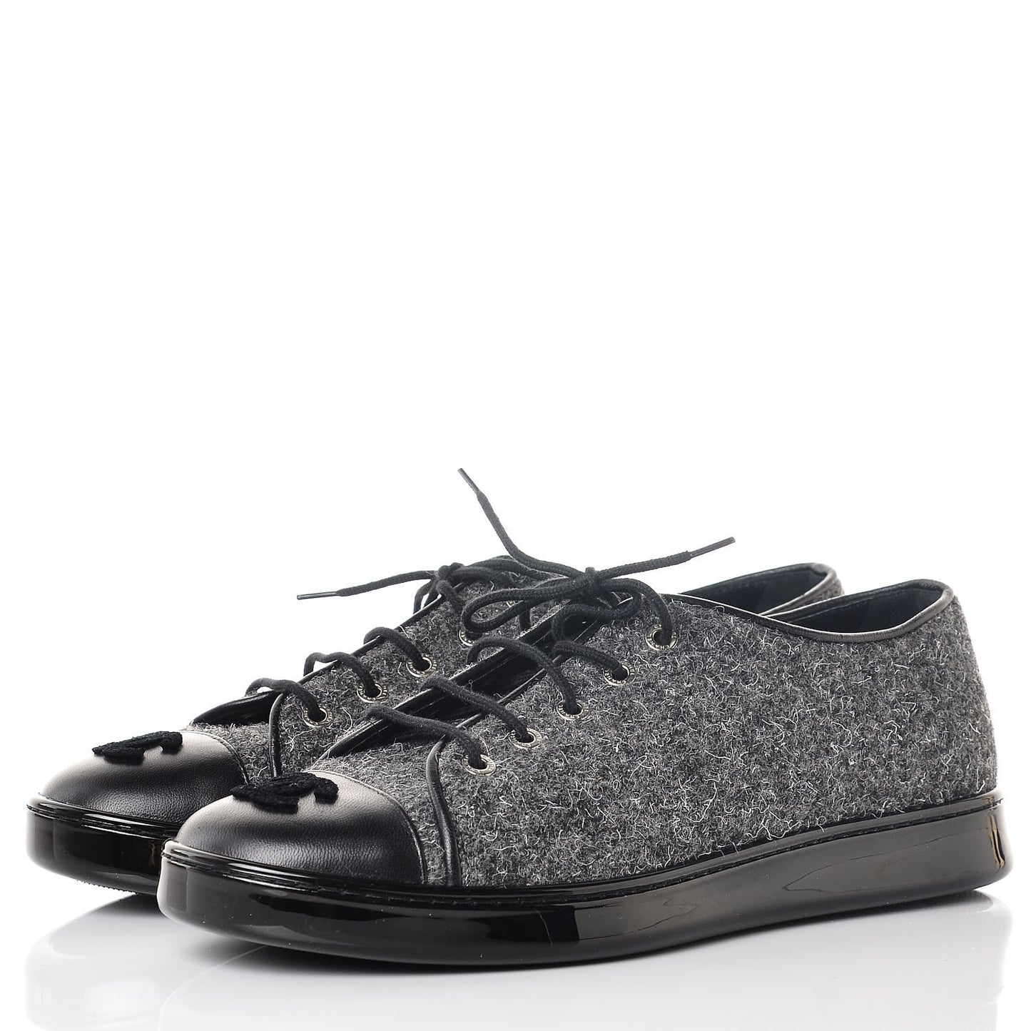 Fabric Calfskin Low Top Sneakers 38.5 Dark Grey