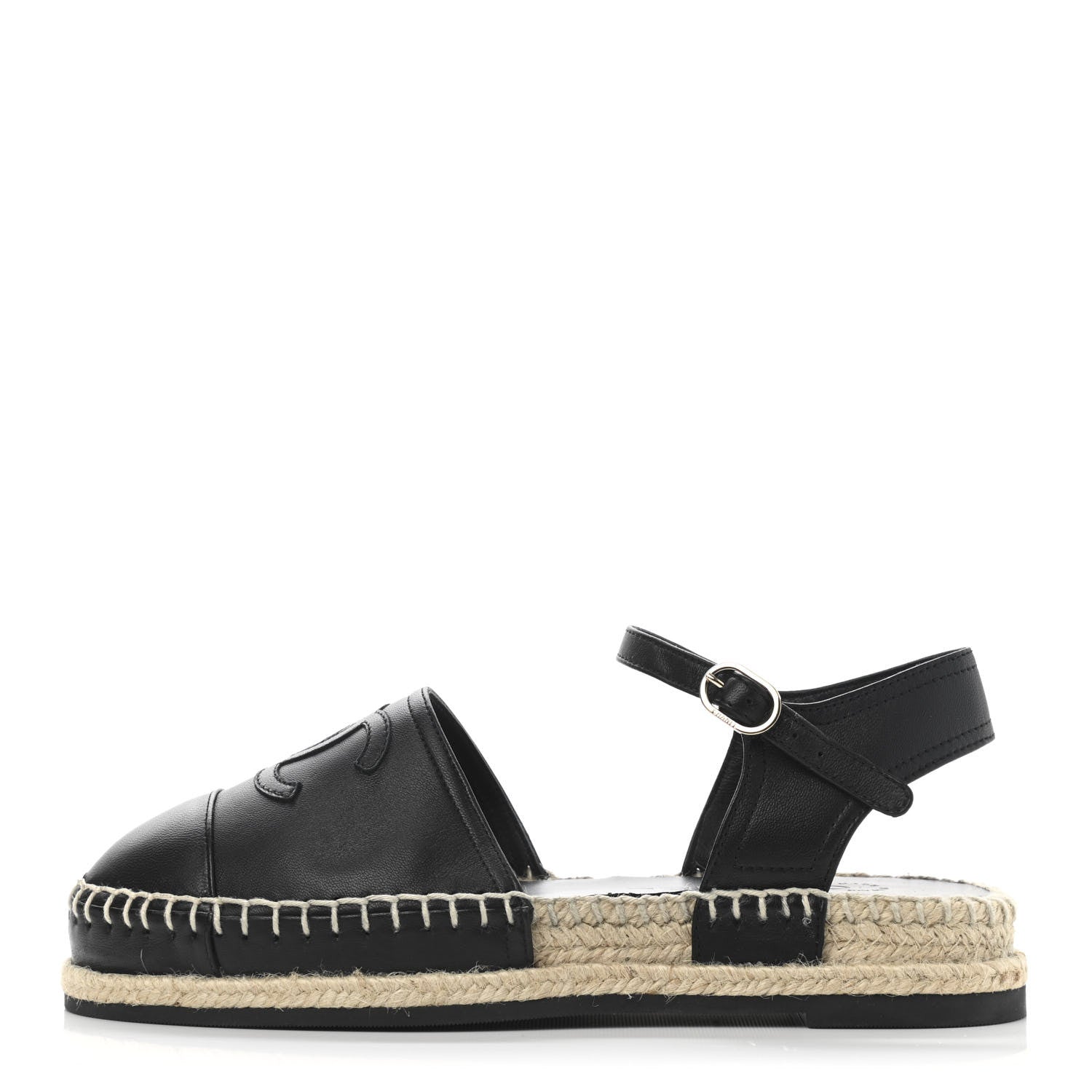 Chanel Lambskin Cap Toe CC Espadrilles Sandals 35 Black 1 of 8