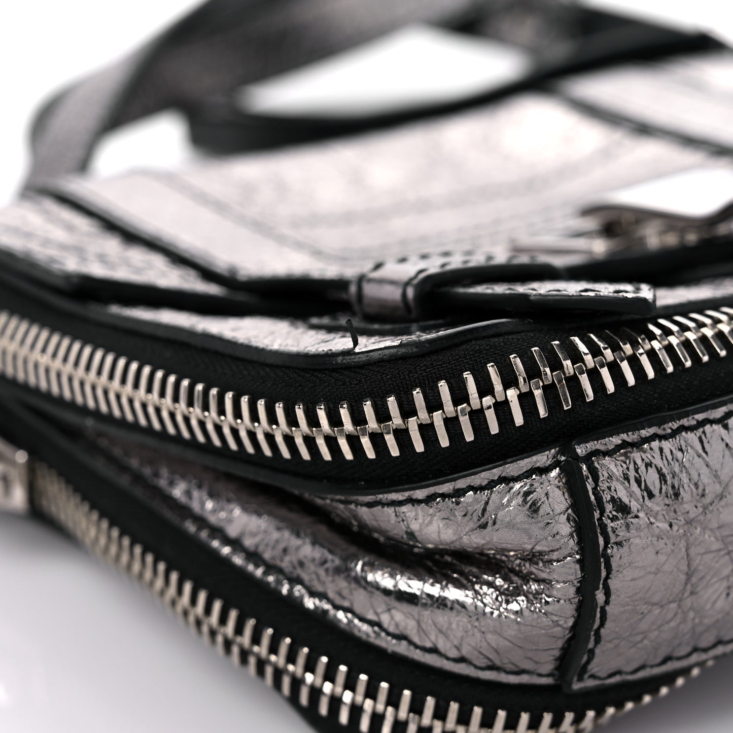 Metallic Paper Lambskin PS1 Mini Pouch Messenger Dark Silver
