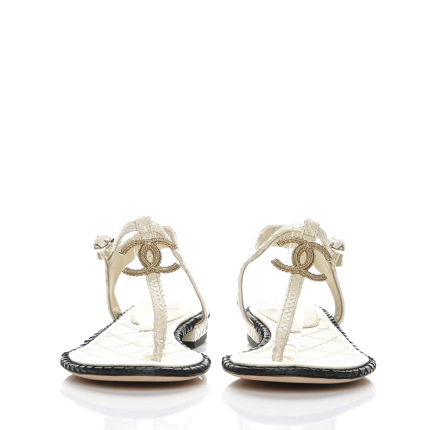 Chanel Python CC Thong Sandals 38 Beige Clair 2 of 7