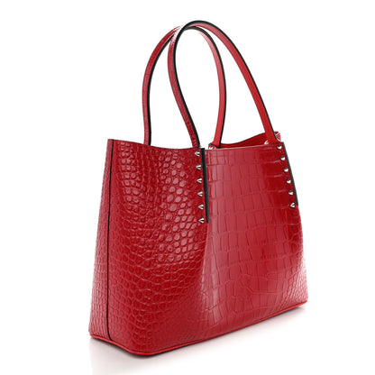 Christian Louboutin Crocodile Embossed Calfskin Spiked Small Cabarock Shopper Tote Red 3 of 10