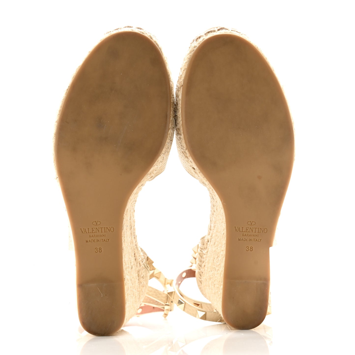 Grained Calfskin Rockstud Ankle Wrap Espadrille 15/85mm Wedges 38 Light Ivory