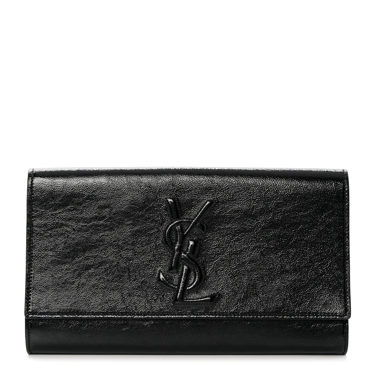 Saint Laurent Textured Patent Monogram Large Belle De Jour Clutch Black 1 of 11