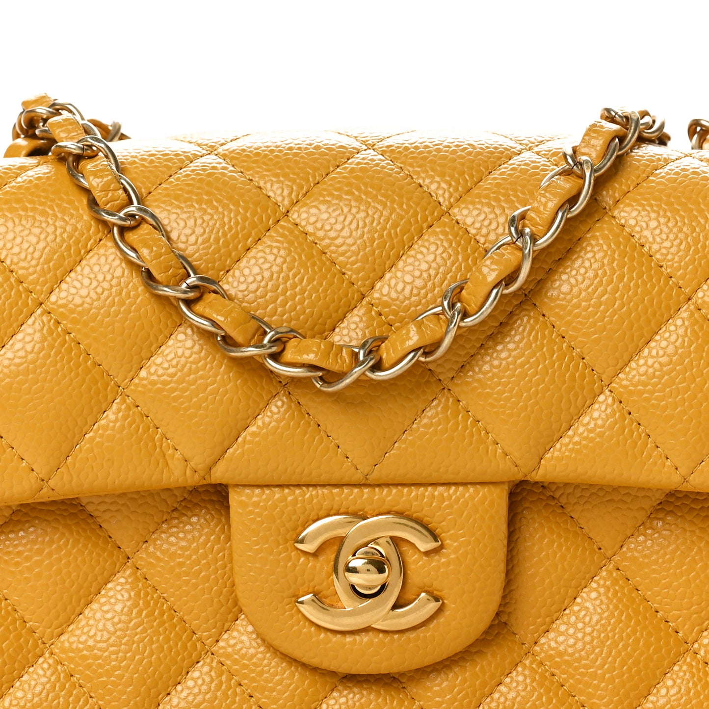 Caviar Quilted Mini Rectangular Flap Yellow