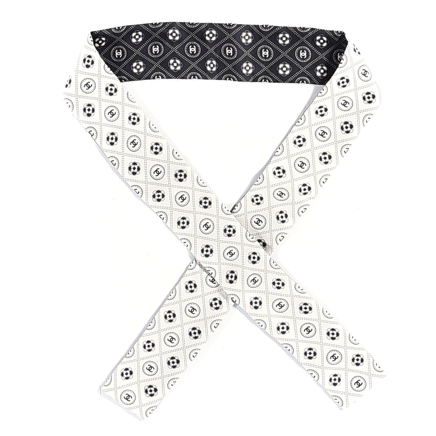 Chanel Silk CC Polka Dot Slim Bandeau Scarf Black Ecru 2 of 4