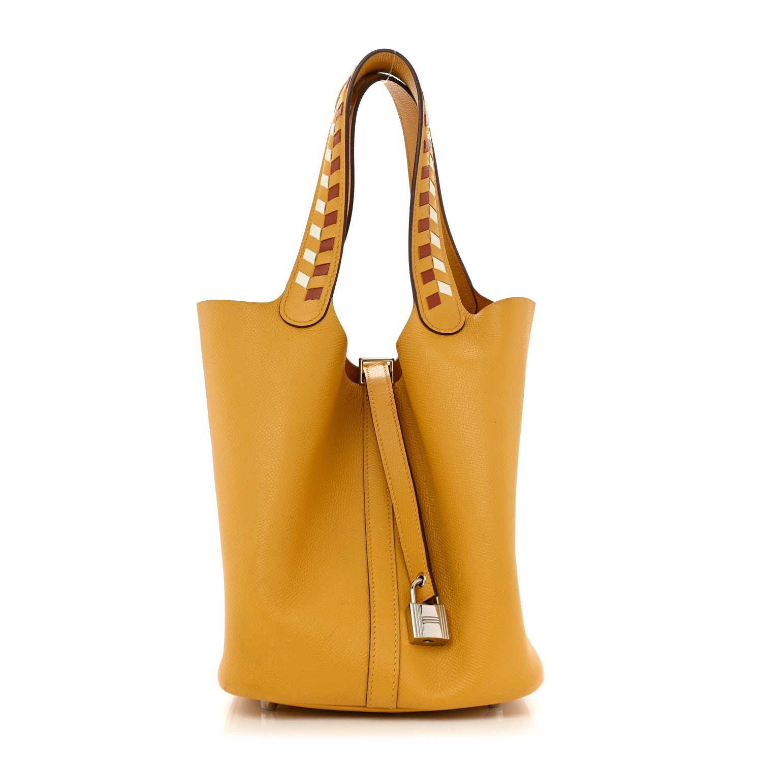 Hermes Epsom Tressage De Cuir Picotin Lock 22 MM Jaune Ambre Brique White 1 of 12