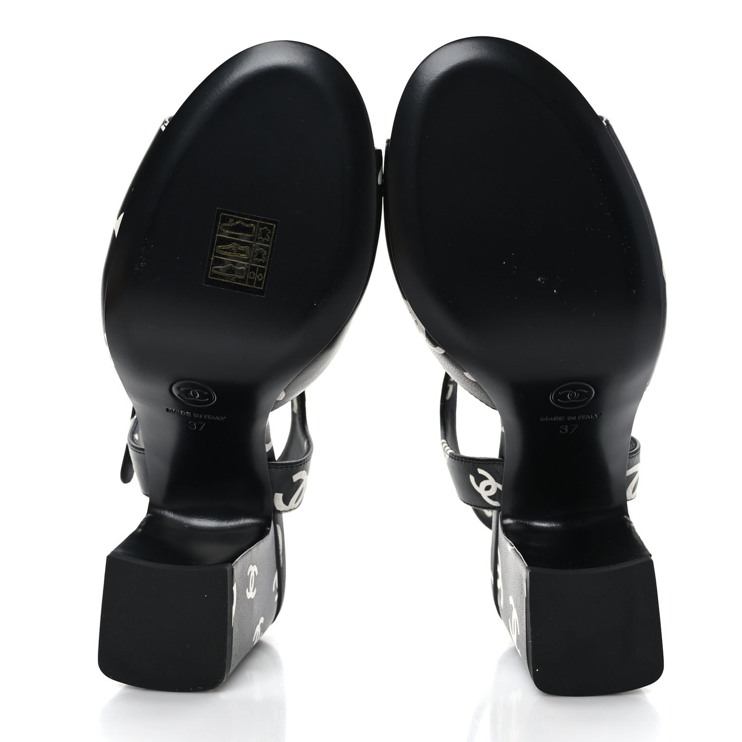Printed Lambskin CC Sandals 37 Black White