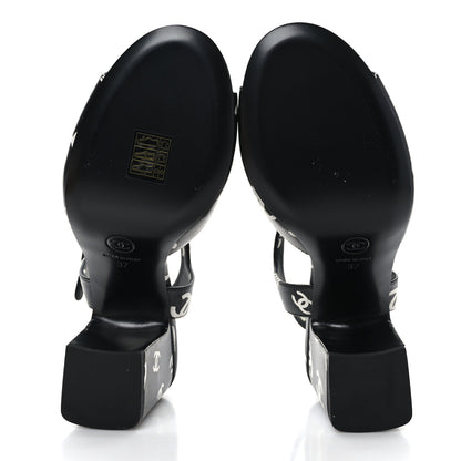 Chanel Printed Lambskin CC Sandals 37 Black White 5 of 8