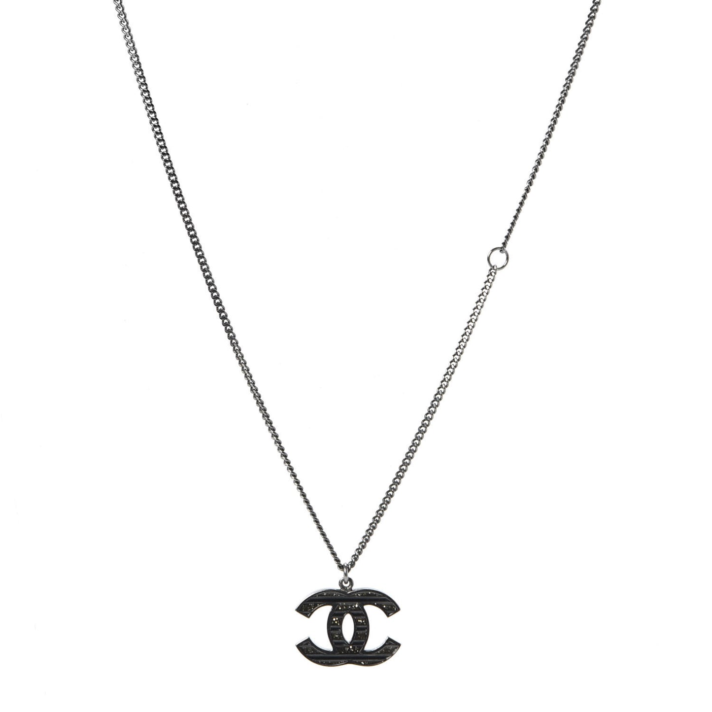 Crystal Enamel Striped CC Necklace Ruthenium Black