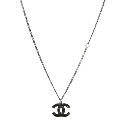 Chanel Crystal Enamel Striped CC Necklace Ruthenium Black 1 of 4