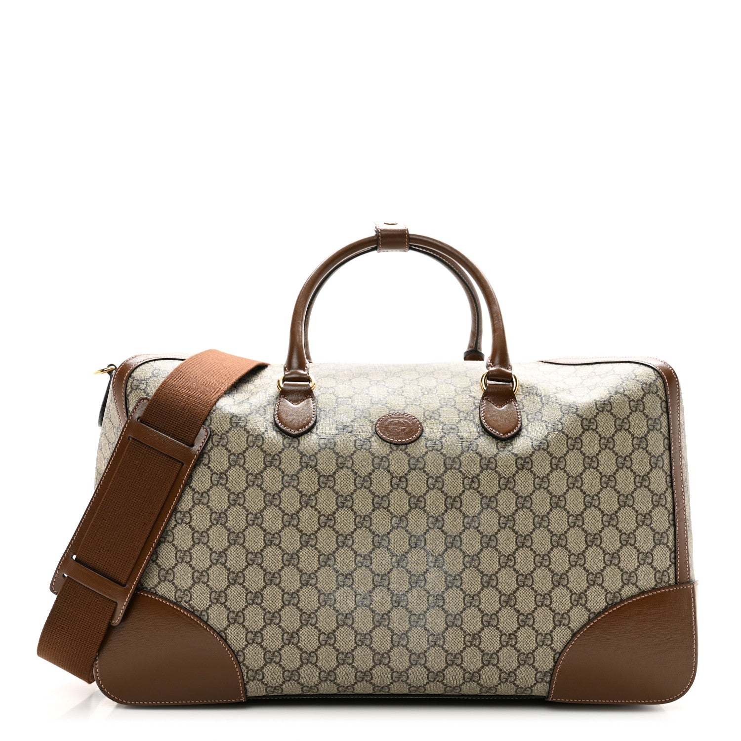 Gucci GG Supreme Monogram Azalea Calfskin Retro Interlocking G Large Duffle Bag Beige Ebony Brown Sugar 1 of 12