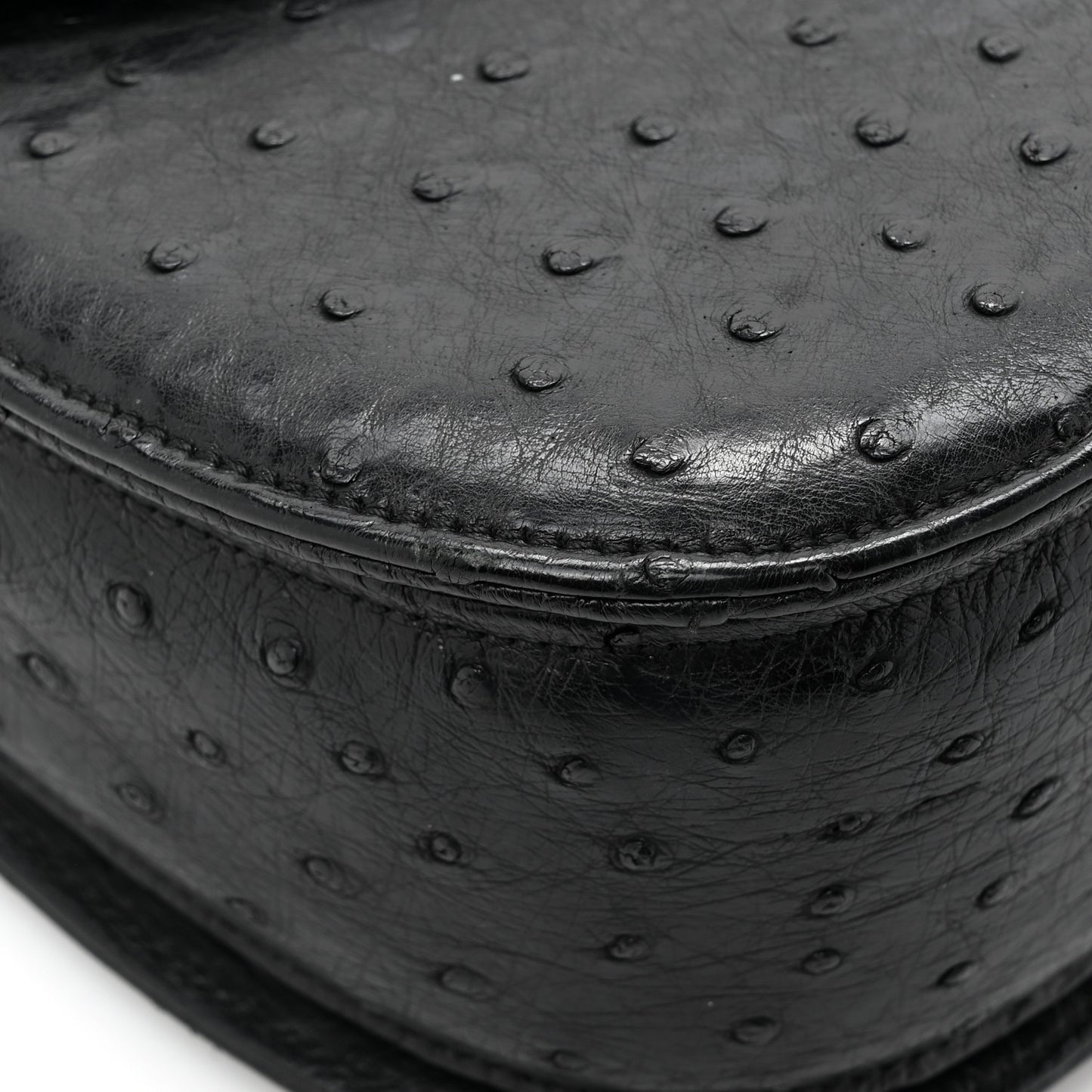Ostrich Medium Bamboo Top Handle Bag Black