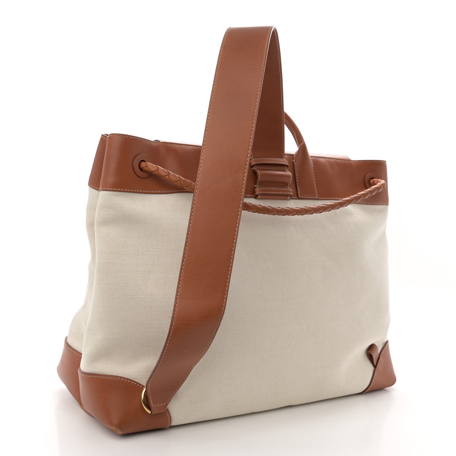 Bottega Veneta Washed Canvas Calfskin Large Andiamo Backpack Natural Light Wood 3 of 13