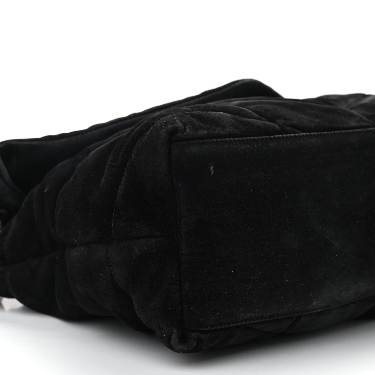 Suede Quilted Medium Loulou Puffer Monogram Chain Satchel Black