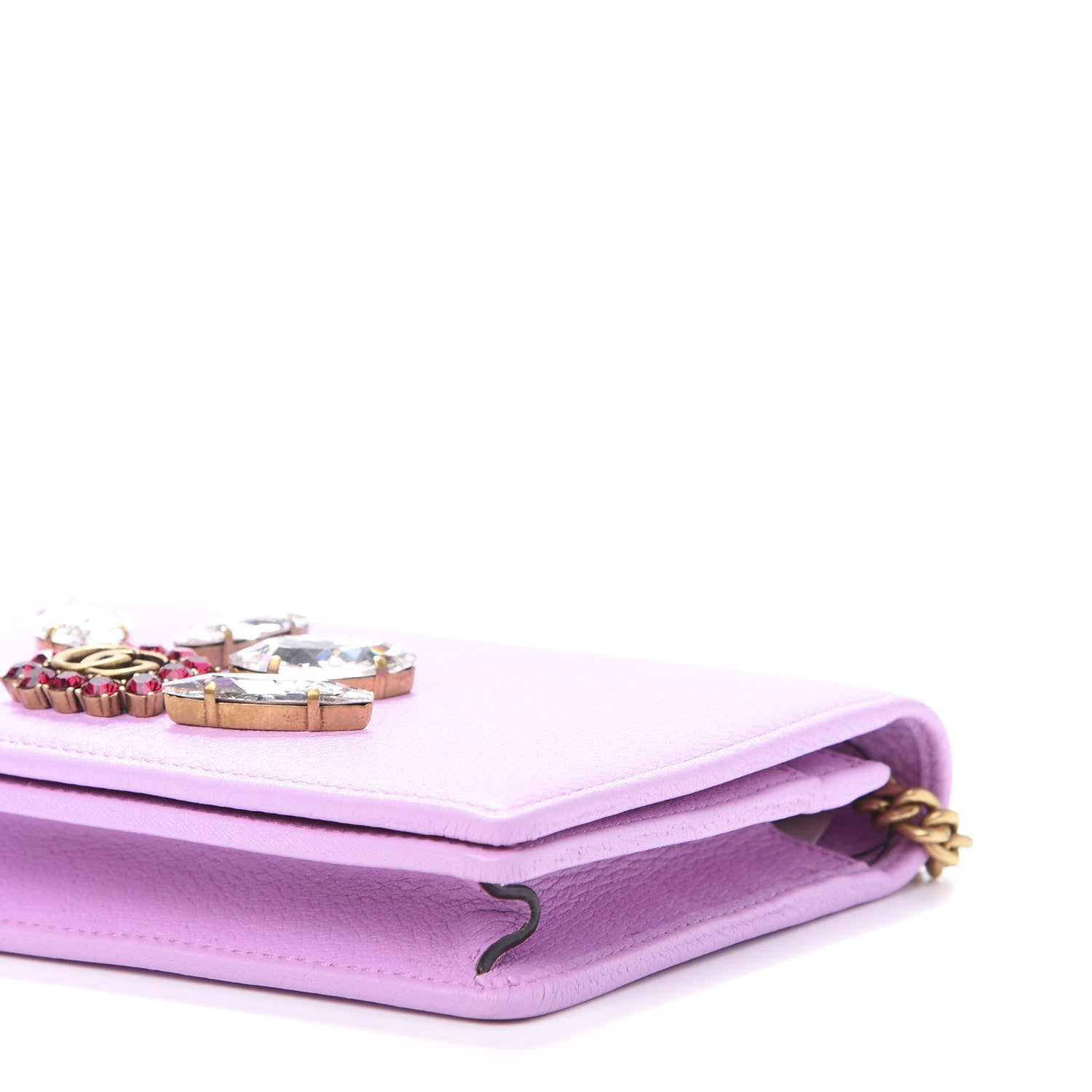 Gucci Calfskin Marquise Crystals Mini GG Chain Wallet Malva 9 of 11