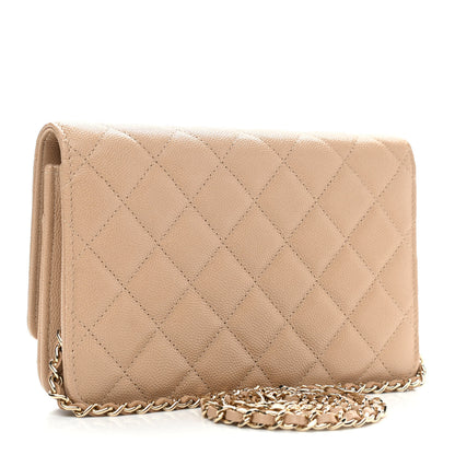Chanel Caviar Quilted Crystal CC Wallet On Chain WOC Beige 3 of 12