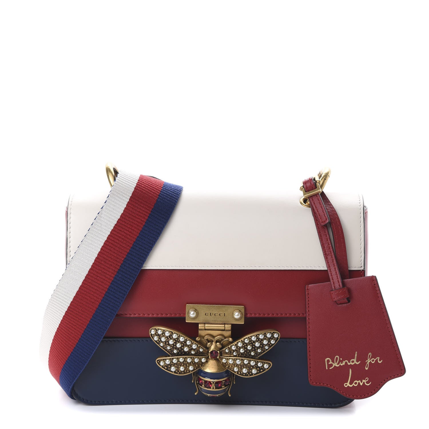 Gucci Calfskin Sylvie Web Queen Margaret Shoulder Bag Blue Agata Hibiscus Red Mystic White 1 of 12