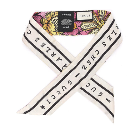 Gucci Silk Alsacienne Floral Print Skinny Scarf Pink 1 of 3