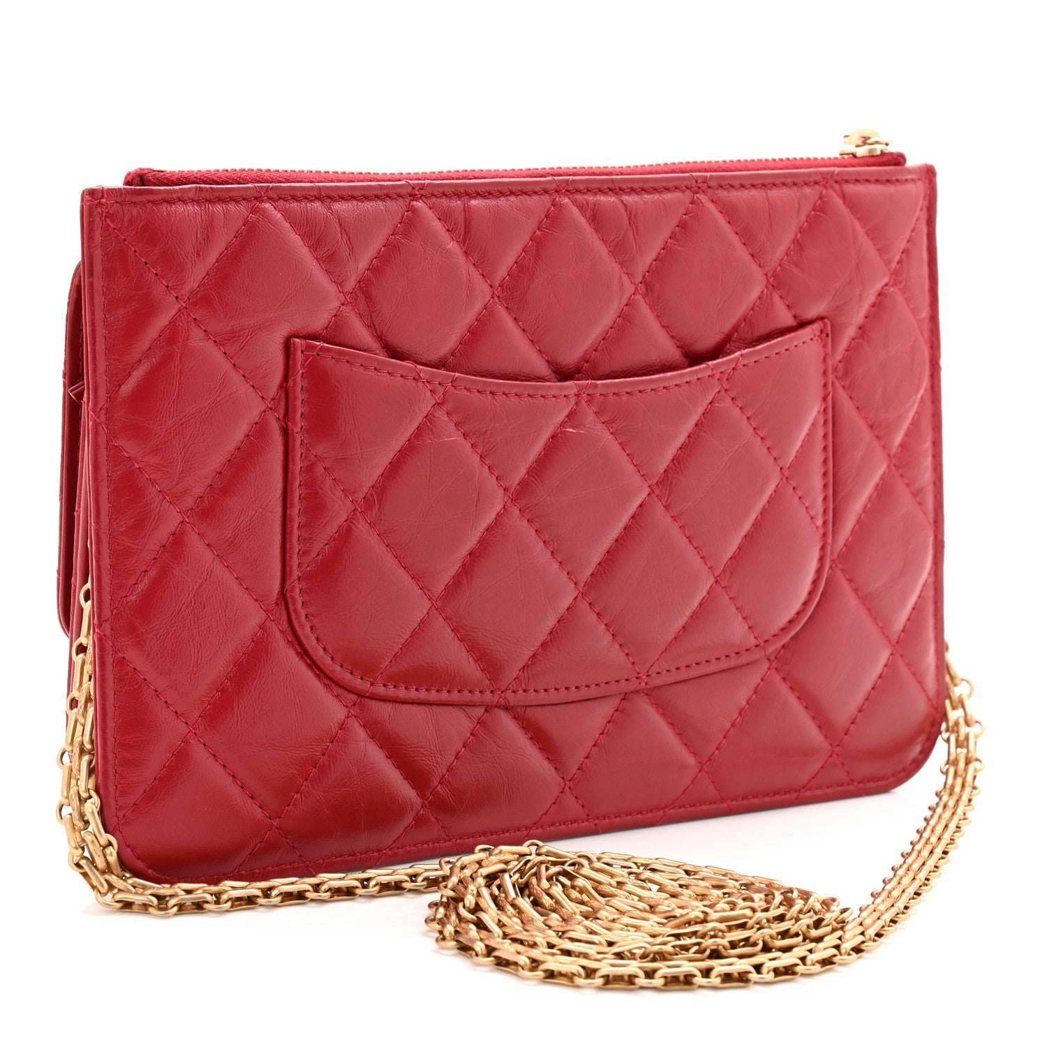 Chanel Aged Calfskin Quilted 2.55 Reissue Chain Wallet Red 3 of 10