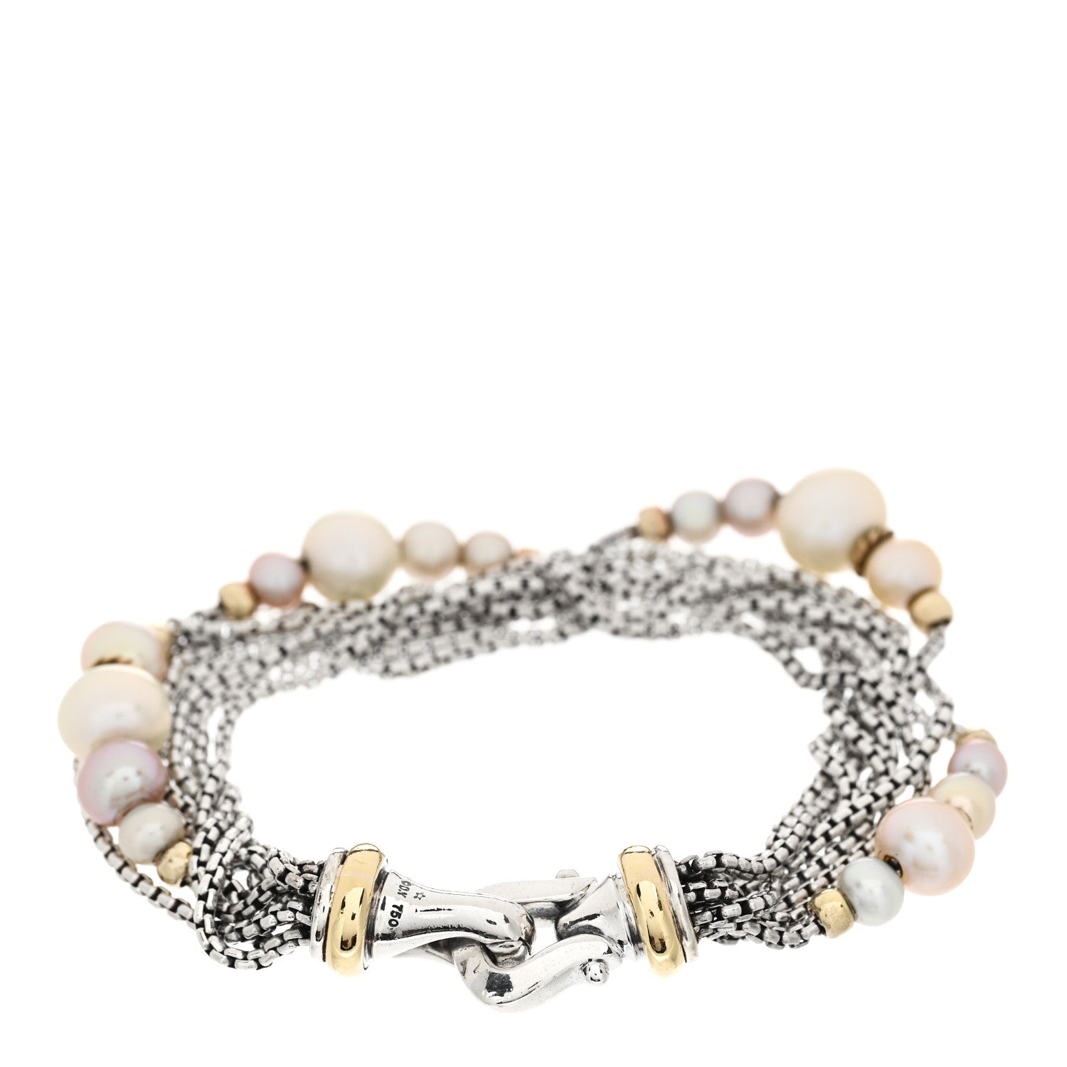 David Yurman Sterling Silver 18K Yellow Gold Pearl Multi-Strand Station Bracelet 2 of 3