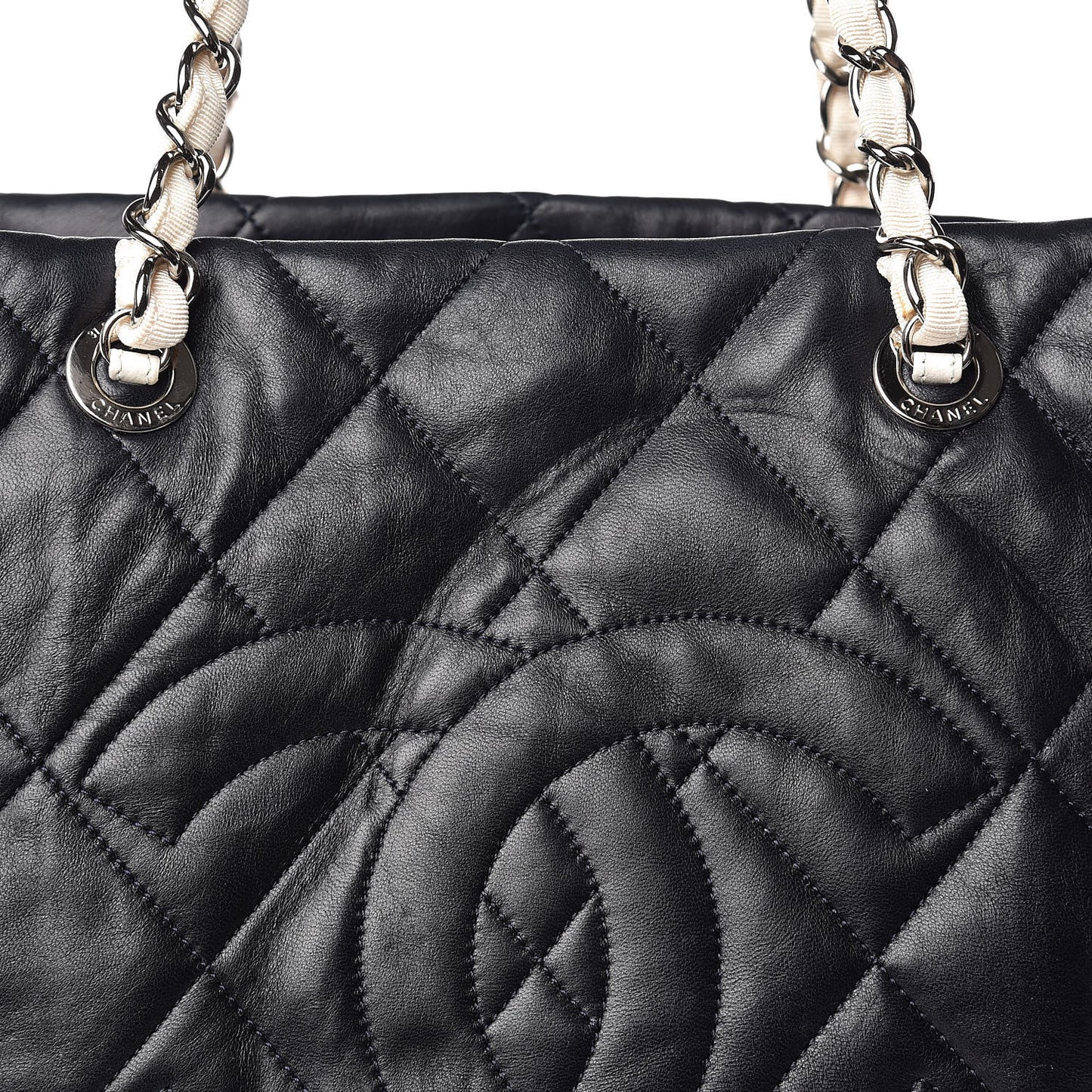 Lambskin Quilted Lido Shopping Tote Dark Navy Blue
