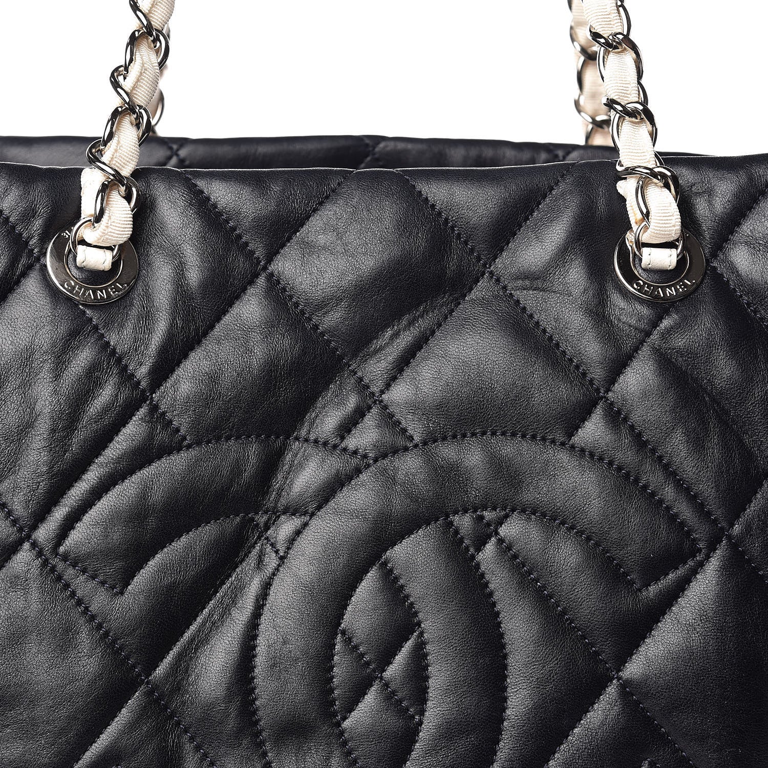 Chanel Lambskin Quilted Lido Shopping Tote Dark Navy Blue 9 of 16