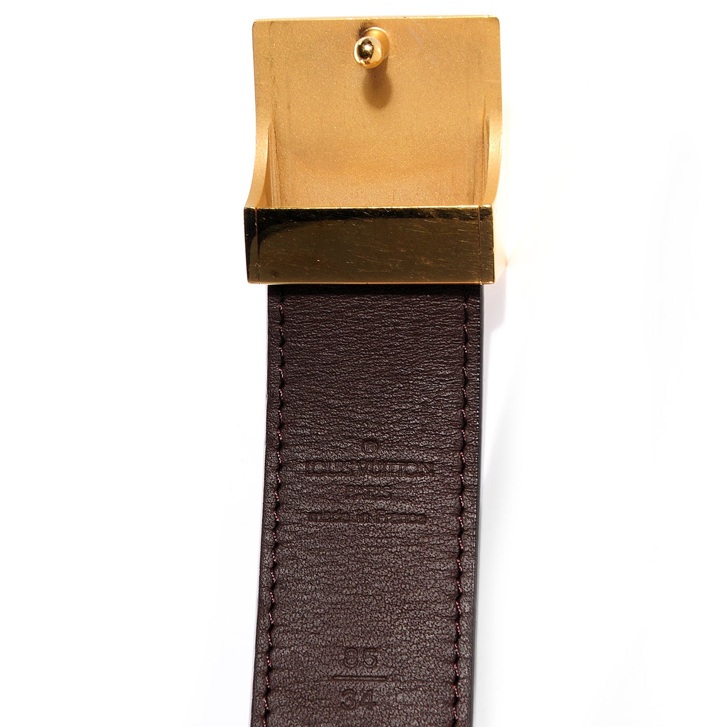Damier Ebene LV Paris Buckle Belt 85 34 Gold